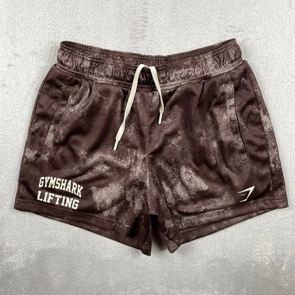 Gymshark Gym Shorts Mens Small Brown Tie Dye Lifting Club Mesh Athletic Camo 5